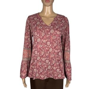 NWT New $70 Lucky Brand Long Bell Sleeve Floral Top SIze S